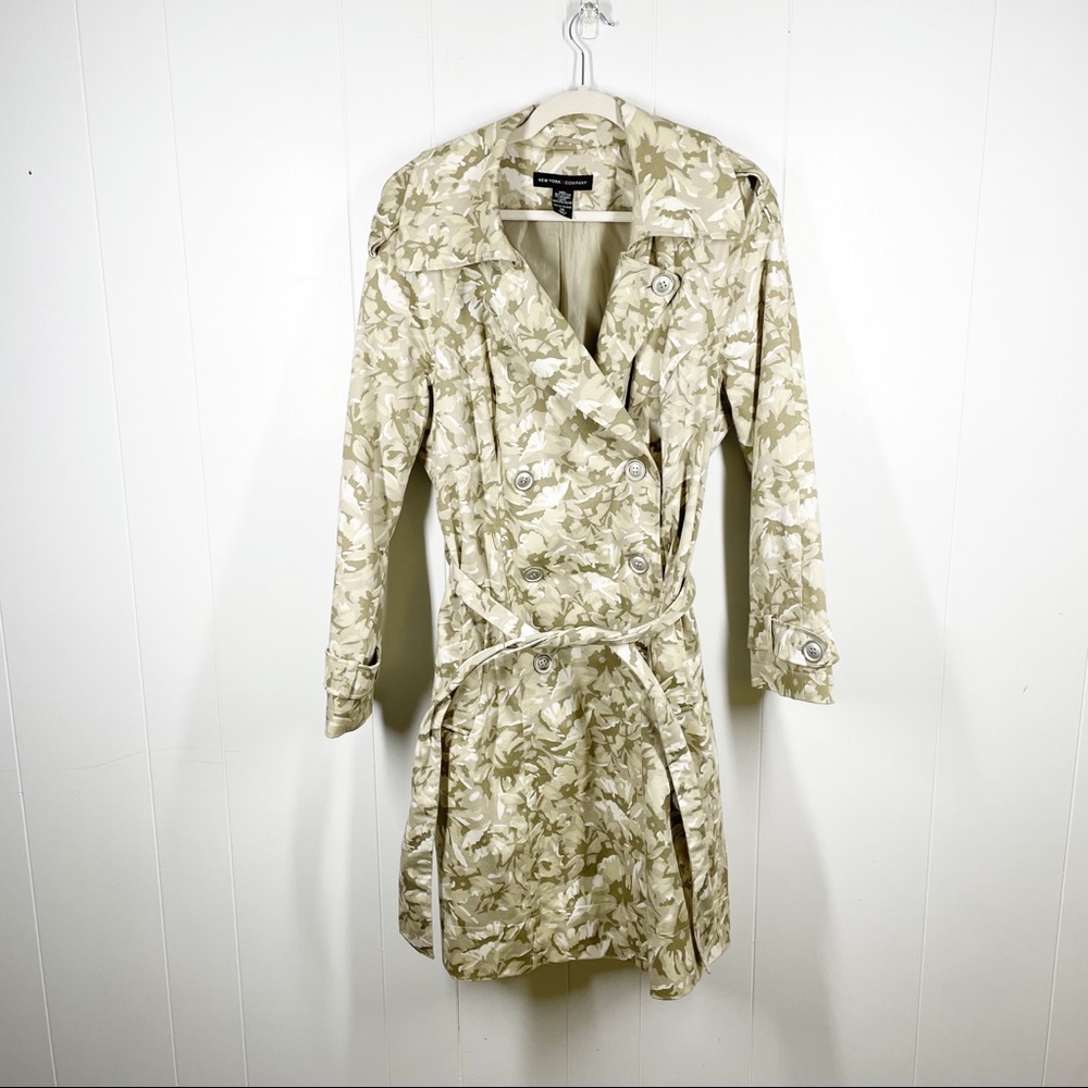 NY&Company Green Camo Belted Trench Rain Coat Size 14
